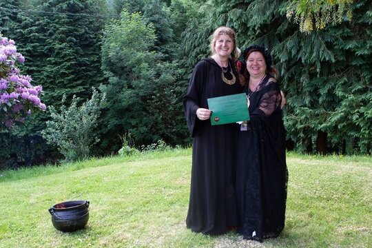 Priestess Ruth Llyn with Bee Helygen after initiation