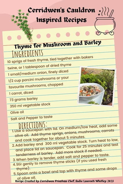 Thyme for Mushroom and Barley Recipe by Priestess Sadie